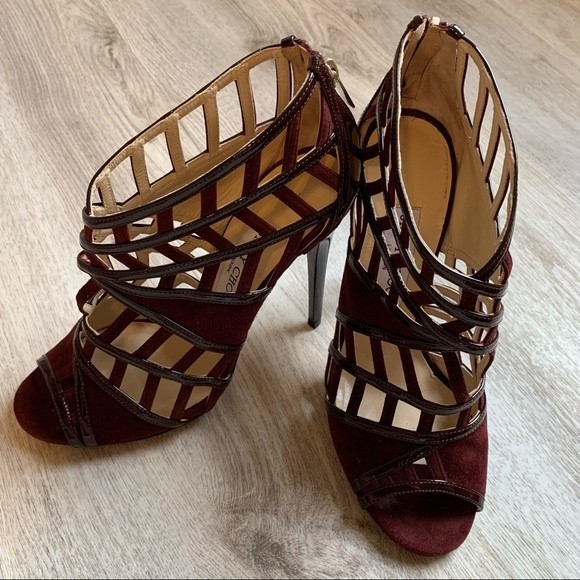Jimmy Choo Vector Patent Cut Out Caged Suede Heels - Picture 1 of 6
